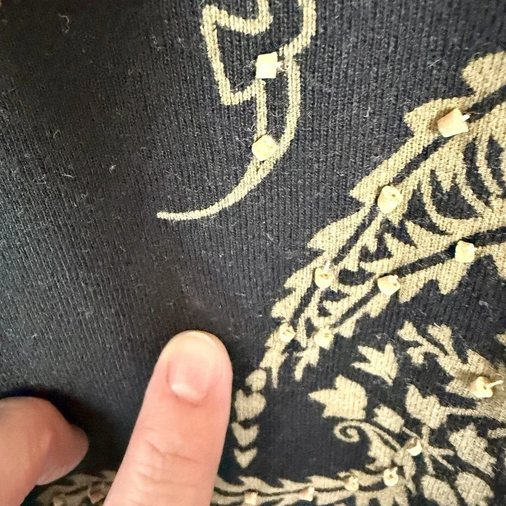 CJ Banks Tunic Black Tan Paisley Floral Beaded Artsy Eclectic Office Bohemian 1X - Picture 9 of 14